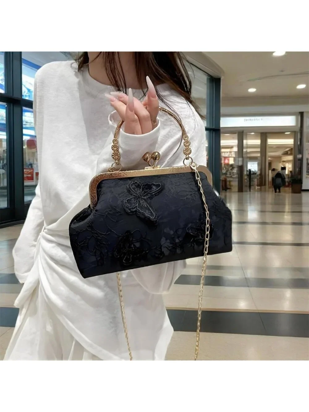 Chic Embroidered Butterfly Clutch Purse, Retro Crossbody Bag for Weddings